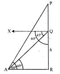 A pole of height 5 m is fixed on the top of a tower. The angle of elevation of the top of the pole as observed from a point A on the ground is 60° and the angle of depression of the point A from the top of the tower is 45°. Find the height of the tower. (Take √3 = 1.732).