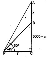 An aeroplane 3000 m high passes vertically above another aeroplane at an instant when the angles of elevation of the two aeroplanes from the same point on the ground are 60° and 45° respectively. Find the vertical distance between the two planes.