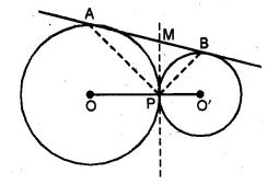 (b) In the figure (ii) given below, O and O’ are centres of two circles touching each other externally at the point P. The common tangent at P meets a direct common tangent AB at M. Prove that: