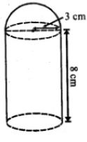 22. The adjoining figure shows a model of a solid consisting of a cylinder surmounted by a hemisphere at one end. If the model is drawn to a scale of 1 : 200, find