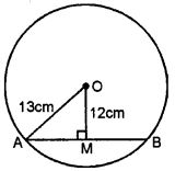 Calculate the length of a chord which is at a distance of 12 cm from the centre of a circle of radius 13 cm.