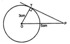 1. Find the length of the tangent drawn to a circle of radius 3cm, from a point distinct 5 cm from the center.