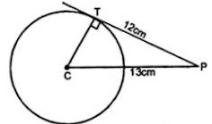 2. A point P is at a distance 13 cm from the center C of a circle and PT is a tangent to the given circle. If PT = 12 cm, find the radius of the circle.