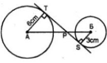 17. Two circles with centres A, B are of radii 6 cm and 3 cm respectively. If AB = 15 cm, find the length of a transverse common tangent tangent to these circles