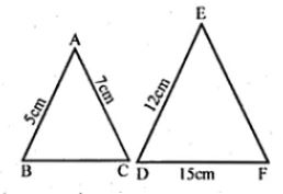 It is given that ∆ABC ~ ∆EDF such that AB = 5 cm, AC = 7 cm, DF = 15 cm and DE = 12 cm. Find the lengths of the remaining sides of the triangles.