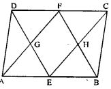 In the figure (1) given below, ABCD is a parallelogram. E and F are mid-points of the sides AB and CO respectively. The straight lines AF and BF meet the straight lines ED and EC in points G and H respectively. Prove that (i) ∆HEB = ∆HCF (ii) GEHF is a parallelogram.