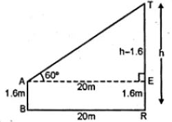 . A boy 1.6 m tall is 20 m away from a tower and observes that the angle of elevation of the top of the tower is 60°. Find the height of the tower.