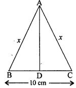 In ∆ ABC, AB = AC = x, BC = 10 cm and the area of ∆ ABC is 60 cm². Find x.