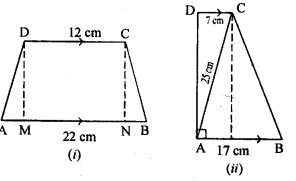 (a) In figure (i) given below, AB || DC, BC = AD = 13 cm. AB = 22 cm and DC = 12cm. Calculate the height of the trapezium ABCD.