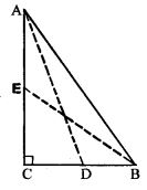 In figure (i) given below, D and E are mid-points of the sides BC and CA respectively of a ΔABC, right angled at C.