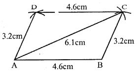Using ruler and compasses only, construct a parallelogram ABCD in which AB = 4.6 cm, BC = 3.2 cm and AC = 6.1 cm.