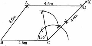 Construct a rhombus ABCD of side 4.6 cm and ∠BCD = 135°, by using ruler and compasses only.