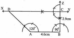 Construct a trapezium in which AB || CD, AB = 4.6 cm, ∠ ABC = 90°, ∠ DAB = 120° and the distance between parallel sides is 2.9 cm.