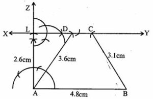 Construct a trapezium ABCD when one of parallel sides AB = 4.8 cm, height = 2.6cm, BC = 3.1 cm and AD = 3.6 cm.