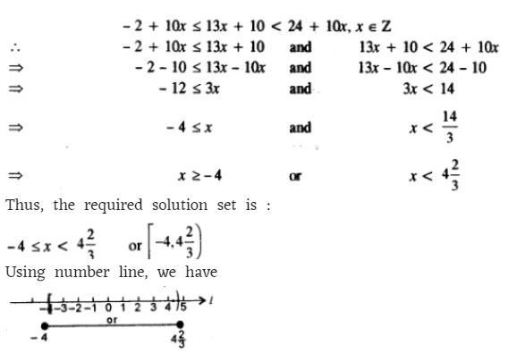 Solving the following inequation , write the solution set and represent it on the real number line