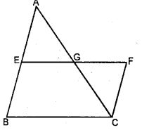 In the adjoining figure, E is mid-point of the side AB of a triangle ABC and EBCF is a parallelogram. If the area of ∆ ABC is 25 sq. units, find the area of || gm EBCF.