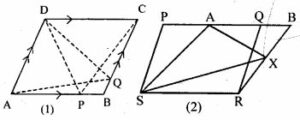 (a) In the figure (1) given below, ABCD is a parallelogram. P, Q are any two points on the sides AB and BC respectively. Prove that, area of ∆ CPD = area of ∆ AQD.