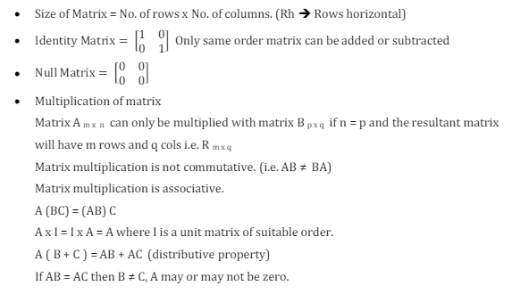 Matrices Formula for ICSE Class-10 Maths