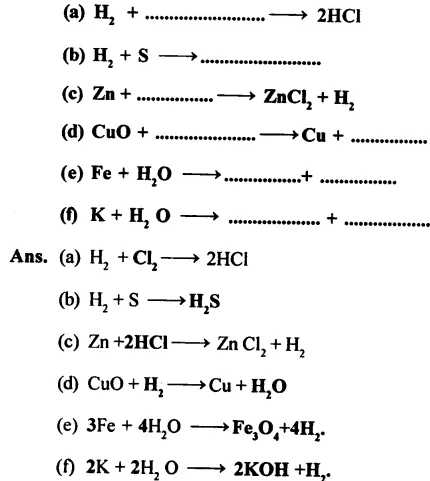 balance the following equations