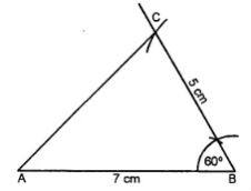 AB = 7 cm, BC = 5 cm and ∠ABC = 60°