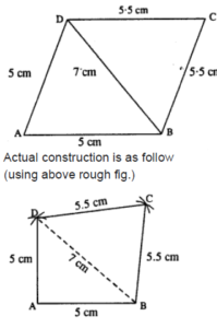 Construct a quadrilateral ABCD; if: AB = AD = 5cm, BD = 7 cm and BC = DC = 5.5 cm