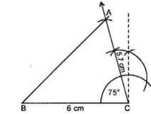 BC = 6 cm, AC = 5.7 cm and ∠ACB = 75°