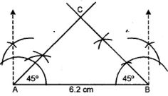 Base AB = 6.2 cm and base angle = 45°. Measure the other two sides of the triangle.