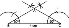 Base BC = 4 cm and base angle = 30°. Measure the other two sides of the triangle.