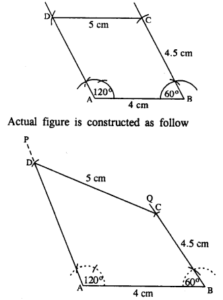 Construct a quadrilateral ABCD in which ; ∠A = 120°, ∠B = 60°, AB = 4 cm, BC = 4.5 cm and CD = 5 cm.