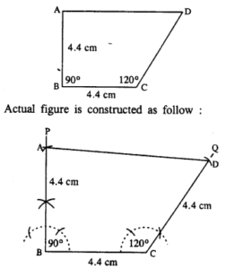 Construct a quadrilateral ABCD, such that AB = BC = CD = 4.4 cm, ∠B = 90° and ∠C = 120°.