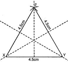 Construct a triangle XYZ, in which XY = YZ = ZX = 4.5 cm. Draw all its lines of symmetry