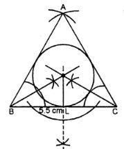 Construct an equilateral ∆ DEF whose one side is 5.5 cm. Construct an incircle to this triangle.