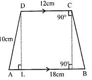 Find the area of the trapezium ABCD in which AB || DC, AB = 18 cm, ∠B = ∠C = 90°, CD = 12 cm and AD = 10 cm.