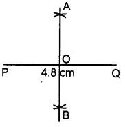 Draw a line segment PQ = 4.8 cm. Construct the perpendicular bisector of PQ.