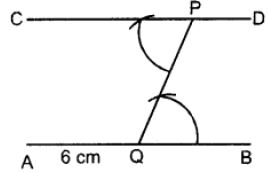 Draw a line AB = 6 cm. Mark a point P anywhere outside the line AB. Through point P, construct a line parallel to AB.