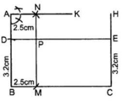 Construct an angle ABC = 90°. Locate a point P which is 2.5 cm from AB and 3.2 cm from BC.