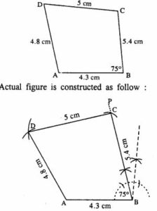 Construct a quadrilateral ABCD; if: AB = 4.3 cm, BC = 5.4, CD = 5 cm, DA = 4.8 cm and angle ABC = 75°.