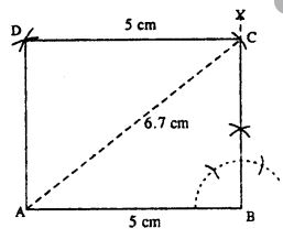 Construct a rectangle ABCD; if : AB = 5.0 cm and diagonal AC = 6.7 cm.