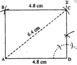 Construct a rectangle ABCD; if : AD = 4.8 cm and diagonal AC = 6.4 cm.