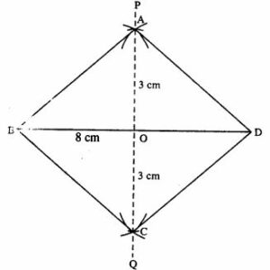 Using a ruler and compasses only, construct a rhombus whose diagonals are 8 cm and 6 cm. Measure the length of its one side.