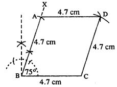 Construct a rhombus ABCD, if ;  BC = 4.7 cm and ∠B = 75°.