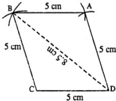 Construct a rhombus ABCD, if ;  CD = 5 cm and diagonal BD = 8.5 cm.