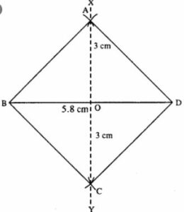 Construct a rhombus ABCD, if ;  diagonal AC = 6 cm and diagonal BD = 5.8 cm.
