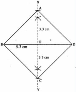 Construct a rhombus ABCD, if ;  diagonal AC = 6.6 cm and diagonal BD = 5.3 cm.
