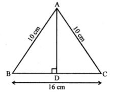 Find the area of an isosceles triangle whose base is 16 cm and the length of each of the equal sides is 10 cm.