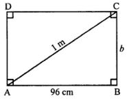 The diagonal of a rectangular board is 1 m and its length is 96 cm. Find the area of the board.