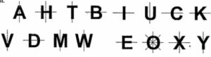 For each letter of the English alphabet, draw the maximum possible number of lines of symmetry