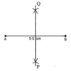 Mark two points A and B 5.5 cm apart. Draw a line PQ so that A and B are symmetric with respect to the line PQ. Give a special name to line PQ