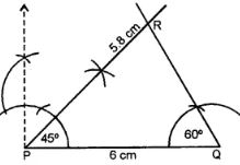 PQ = 6 cm, ∠Q = 60° and ∠P = 45°. Measure ∠R.