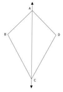 A quadrilateral ABCD is symmetric about its diagonal AC. Name three sides of this quadrilateral which are equal.